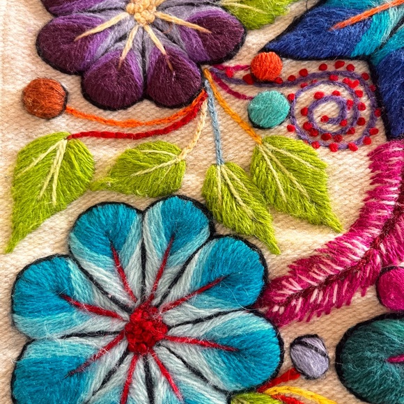 Alpaca Wool Hand Embroidered Floral Pillow Case Folk Art Boho Style 15x16.5” - Picture 4 of 10